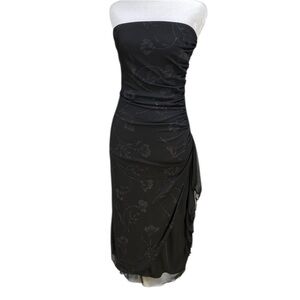 Vintage Vol. 1 Glitter Floral Mesh Ruched Ruffle Dress Sz S Y2K Black Whimsigoth